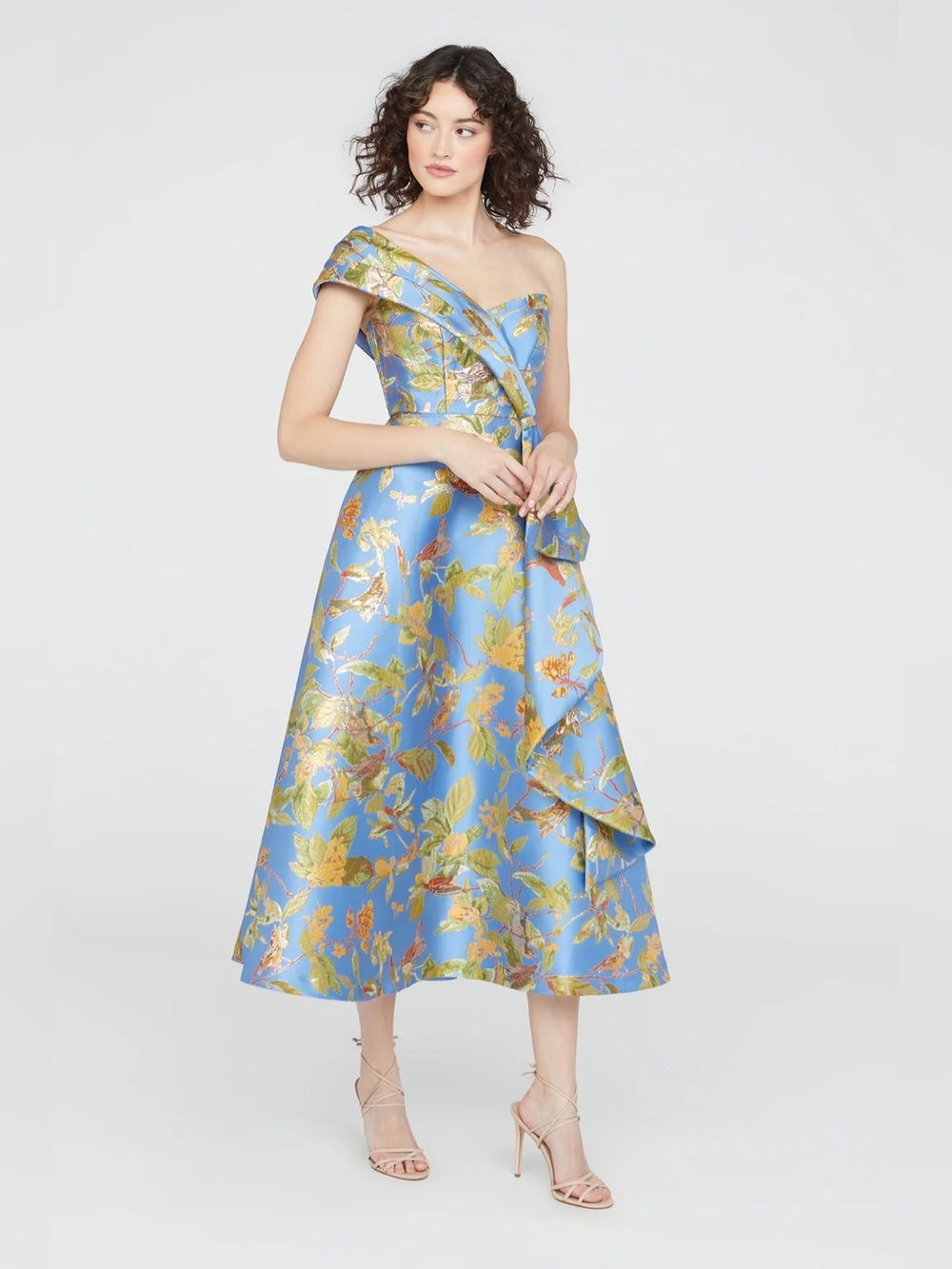 NWT Theia Dalia Tea Length One Shoulder Gown Mini Floral Dress size 2 - Picture 5 of 13